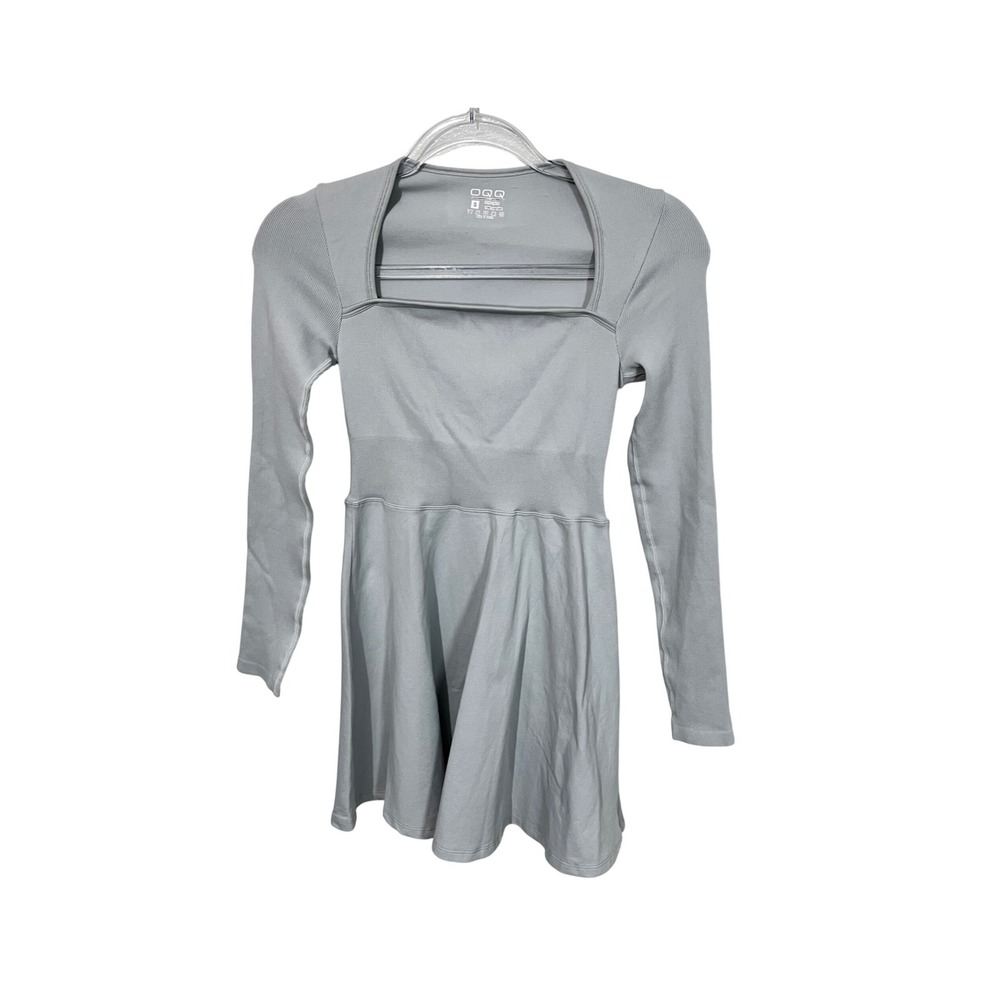 QQQ Activewear Dress Women‎ Size S Light Gray Ribbed Long Sleeve Square Neck